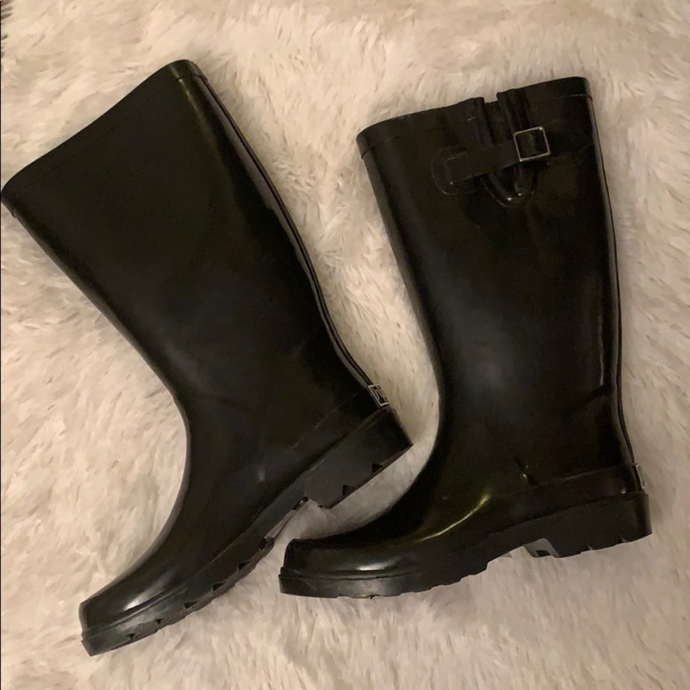 Sugar Black Rain Boots Mid-Calf Size 8